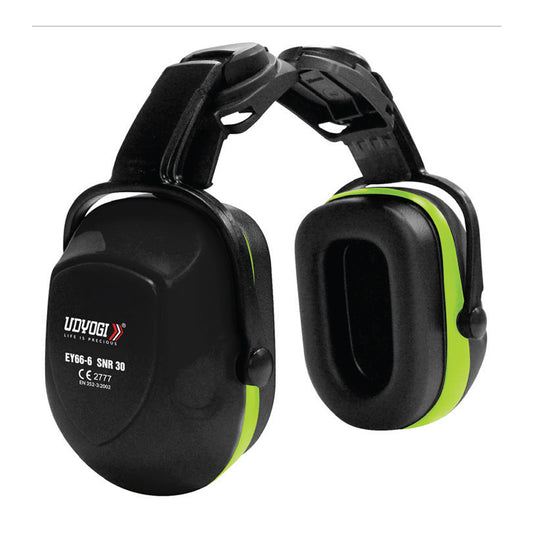 Udyogi EY66-6 (E-Neon) Ear Muff For Universal Slotted Helmets, Black-Neon Cup, Black Clip Attachment, Snr 30db, EN 352-3:2002