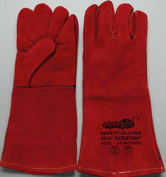Red Leather Hand Gloves Heat Resistant Gloves