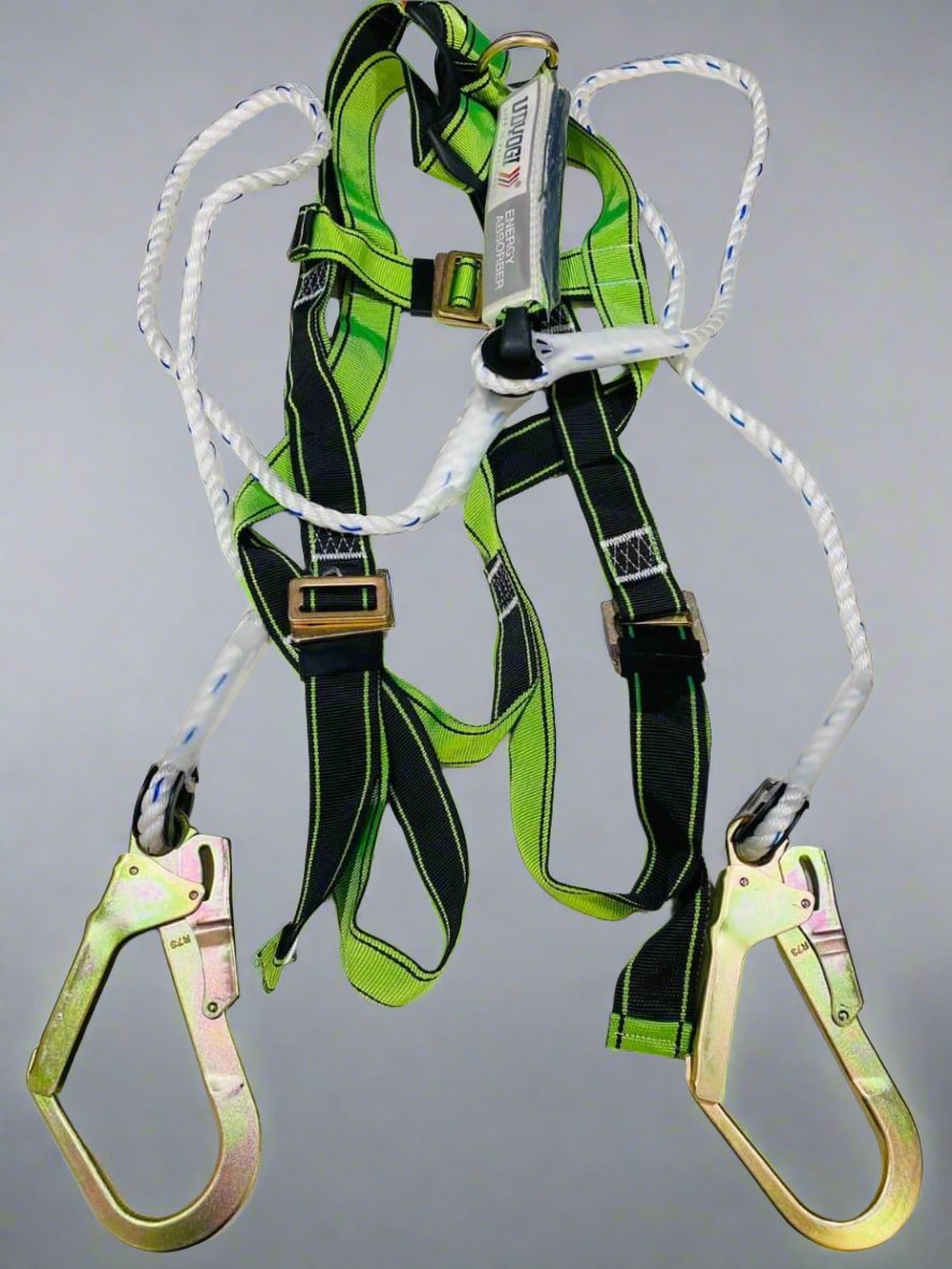 Udyogi Full body Safety Harness with Shock Absorber ECO 4 DOUBLE PP ROPE & SH 60 SCAFFOLDING Hook Safety Belt